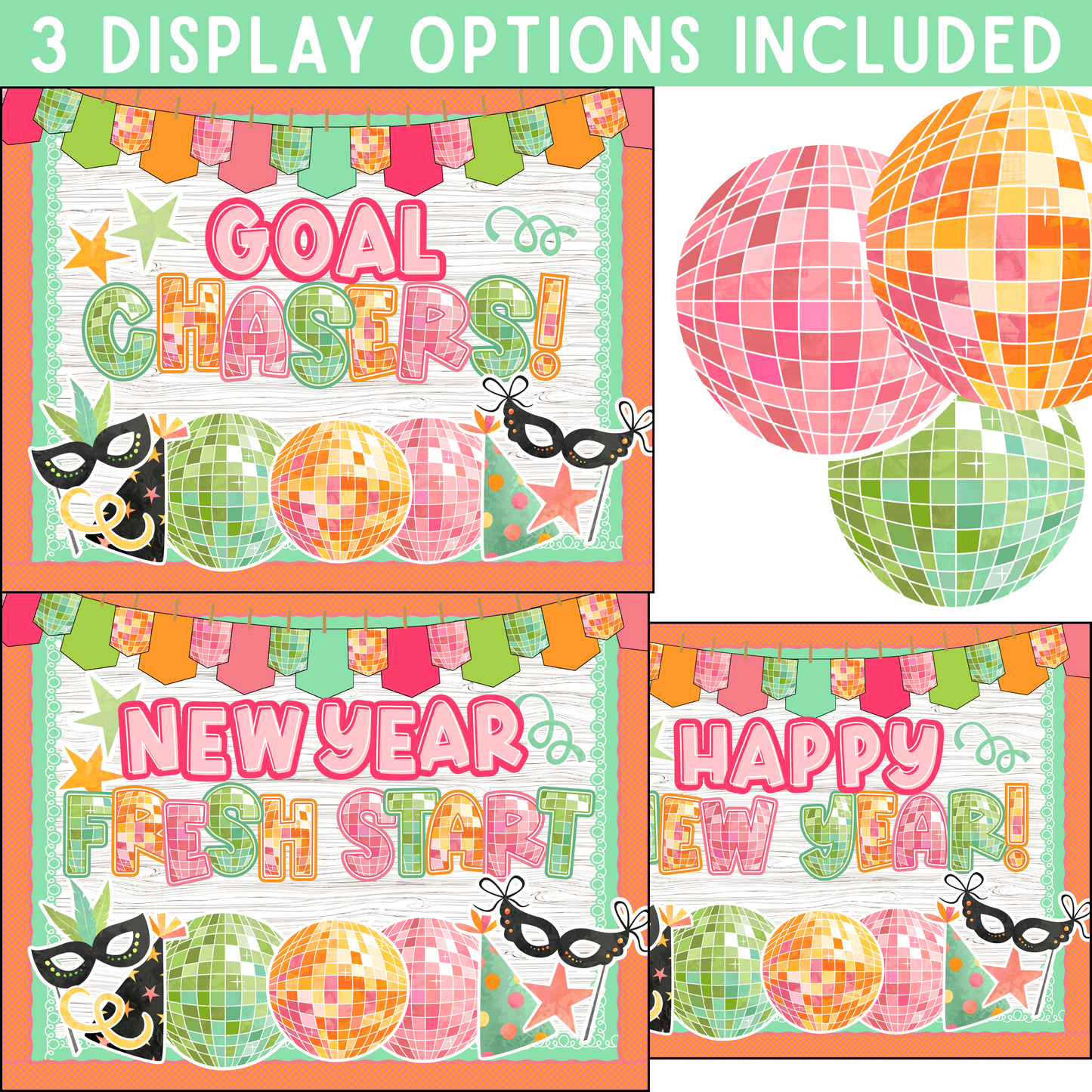 Disco New Year Bulletin Board Kit, Goal Setting Classroom Decor, Retro, January Bulletin Ideas (DIGITAL FILE)