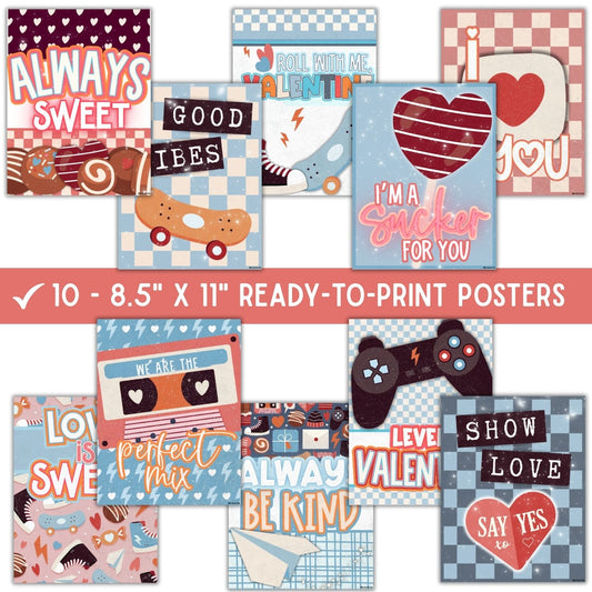 90s Nostalgic Valentine's Day Classroom Posters, Valentine's Day Decor, Skater, Cool Kids, Teacher Digital File, Valentine Class Door Decor, Y2K (DIGITAL FILE)