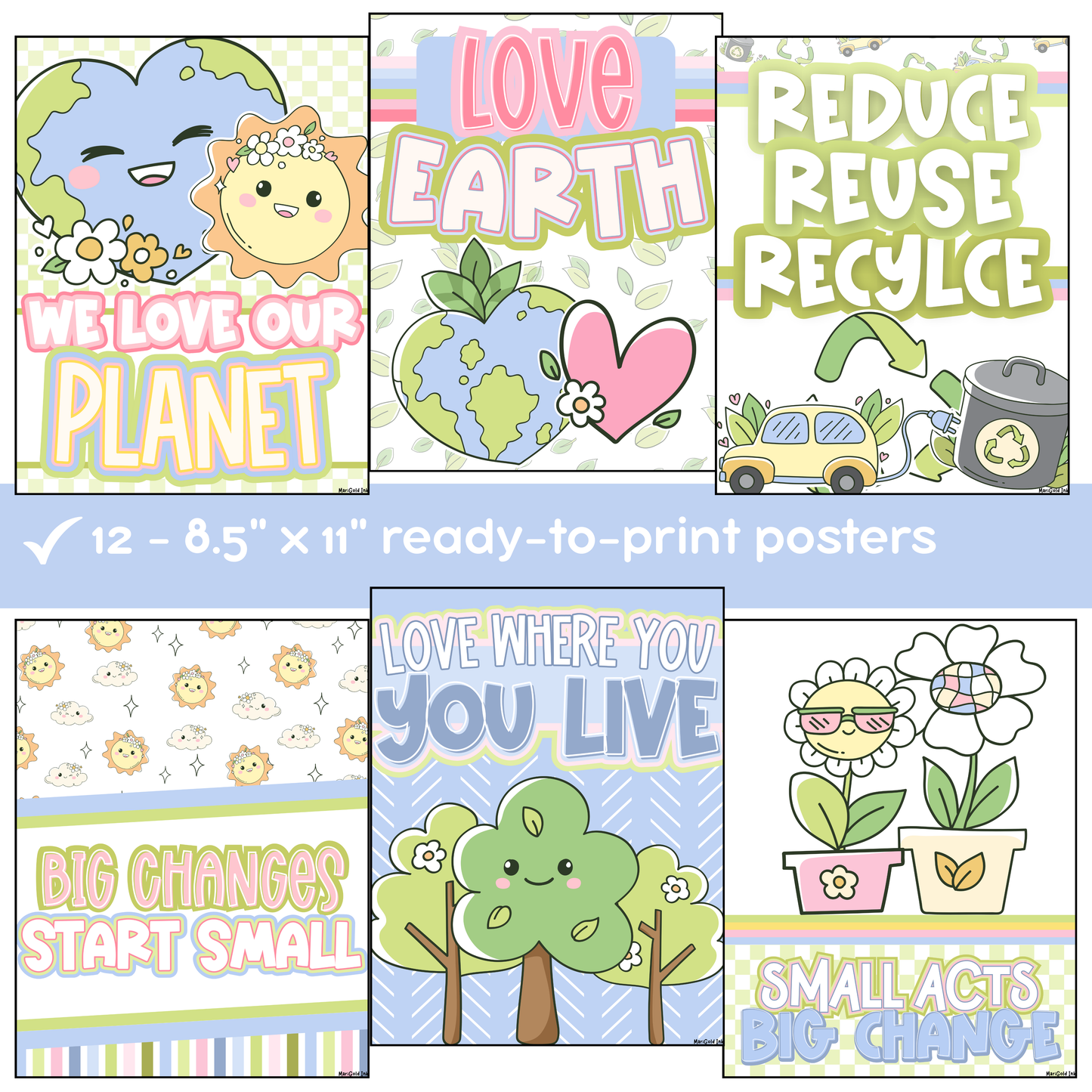 Earth Day Classroom Posters, Teacher Printable, Editable Powerpoint, Spring Bulletin Board Ideas, Printable Borders, Spring Door Decor (DIGITAL FILE)