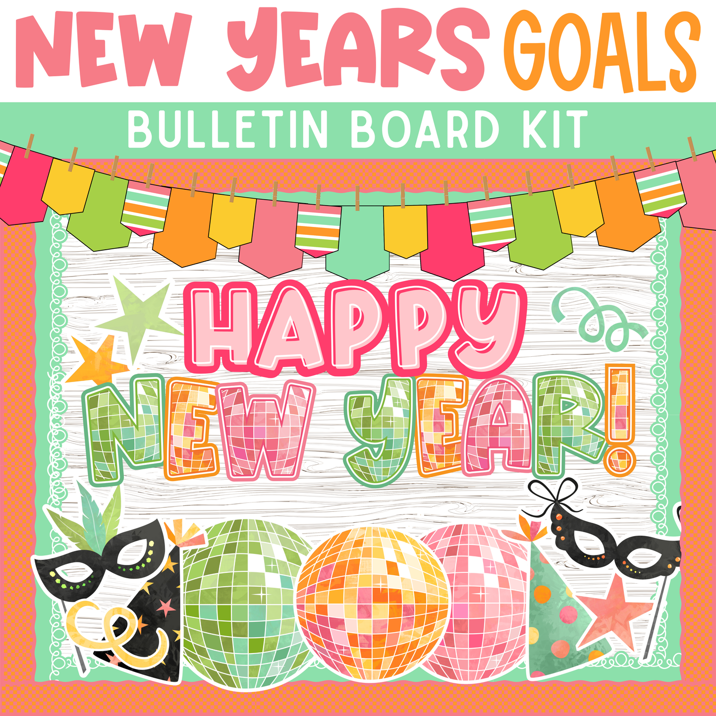 Disco New Year Bulletin Board Kit, Goal Setting Classroom Decor, Retro, January Bulletin Ideas (DIGITAL FILE)