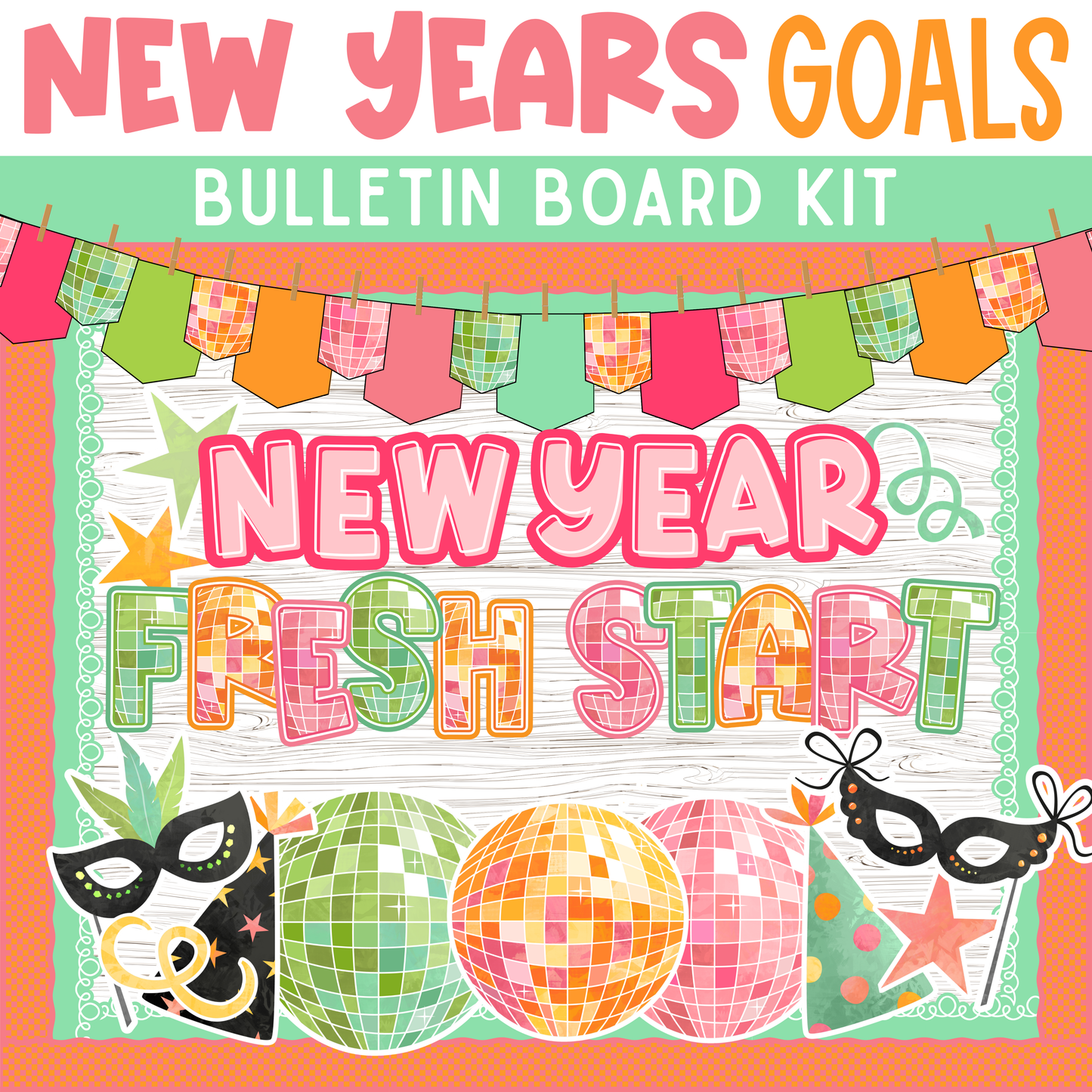 Disco New Year Bulletin Board Kit, Goal Setting Classroom Decor, Retro, January Bulletin Ideas (DIGITAL FILE)